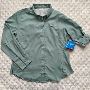 NWT Columbia Women's PFG Tamiami™ II Long Sleeve Button Down Shirt Green Size XL